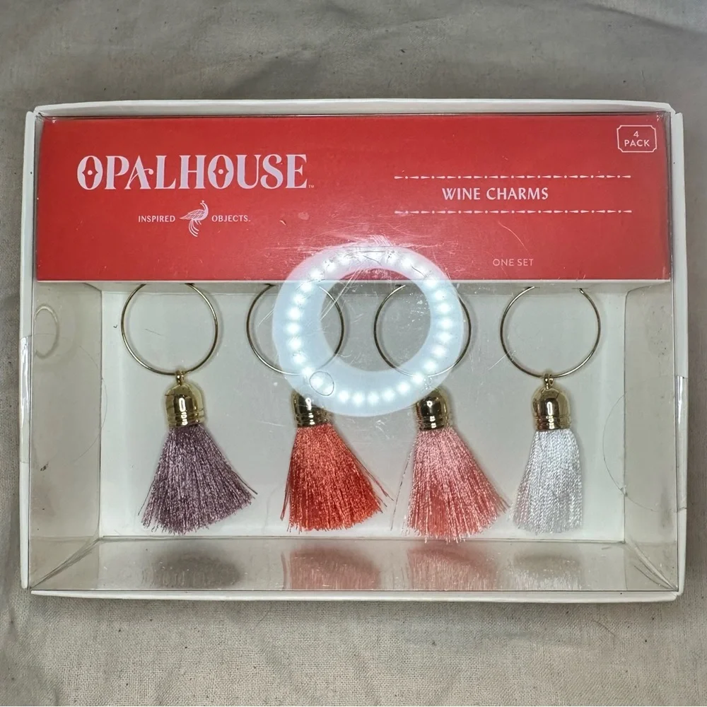 New Vintage Opalhouse Tassel Wine Charms Pastels Gold-Tone Opal House New in Box - Picture 3 of 4